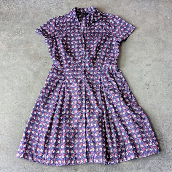 Brooks Brothers Blue Red White Floral Cotton Shirt Dress with Pockets size 8 - Picture 2 of 9